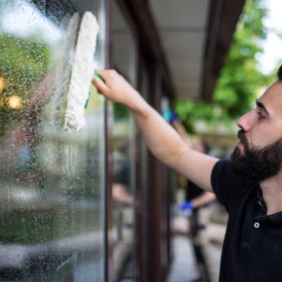 Window cleaner on his job